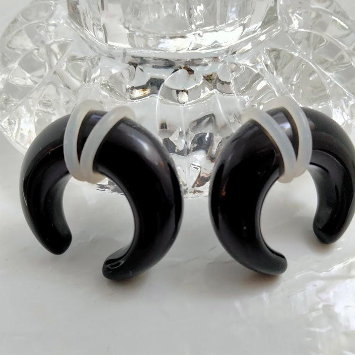 00G Black Glass Buffalo Pincher Ear Stretcher – U-Shape, Metal-Free, Sold as Pair