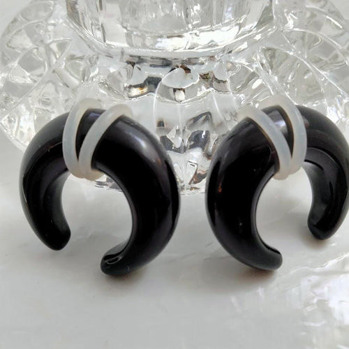 00G Black Glass Buffalo Pincher Ear Stretcher – U-Shape, Metal-Free, Sold as Pair