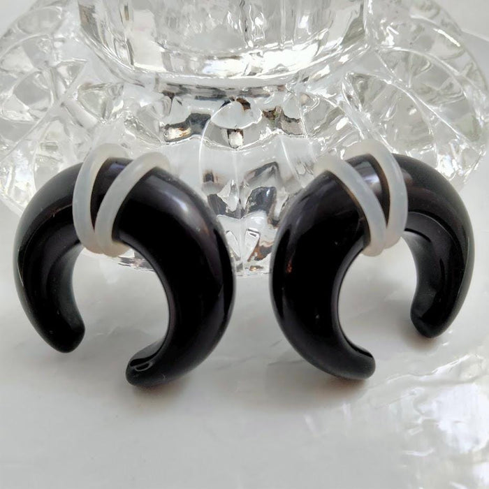 00G Black Glass Buffalo Pincher Ear Stretcher – U-Shape, Metal-Free, Sold as Pair
