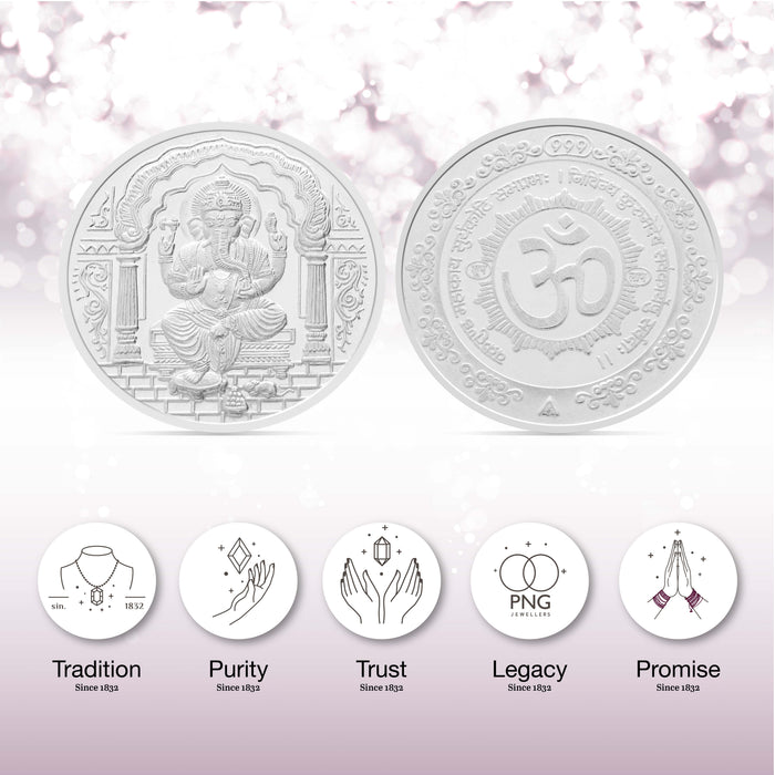 100 gms Ganesha Om Silver Coin