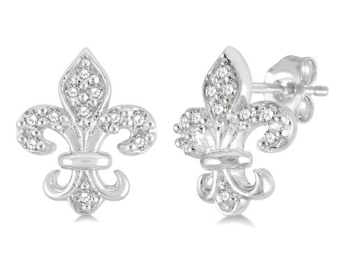 10K WG 1/20cttw Diamond Petite Fleur De Lis Stud Earrings