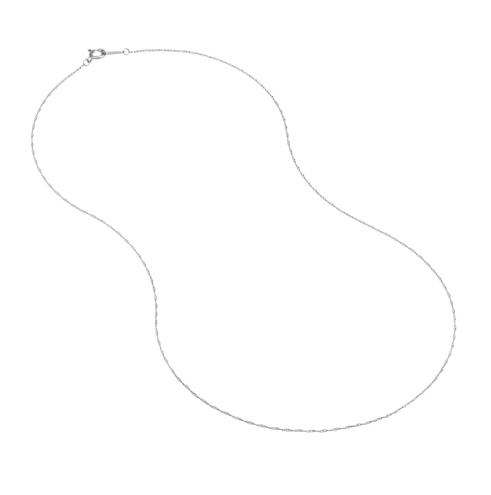 10K White Gold .80mm Pendant Rope Chain, 18"