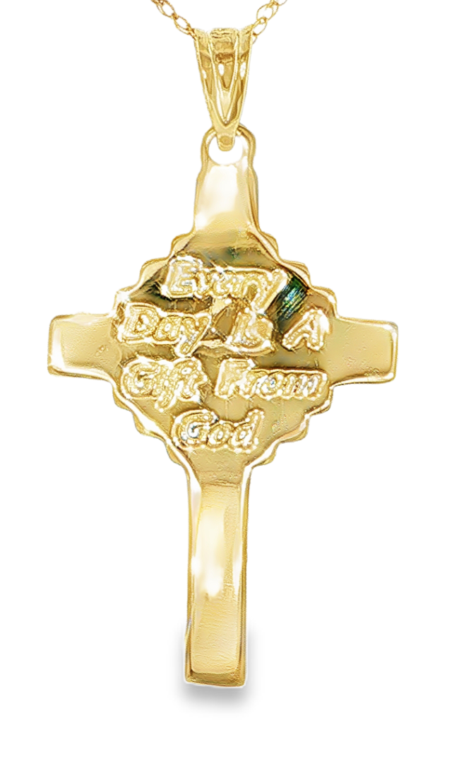 10K Yellow Gold Engraved Cross Pendant Necklace *Estate Item Sold as is, Final Sale*