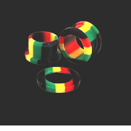 1/2" Rasta Stripe Acrylic Screw Tunnel – Black, Green, Yellow & Red, Sold as Pair