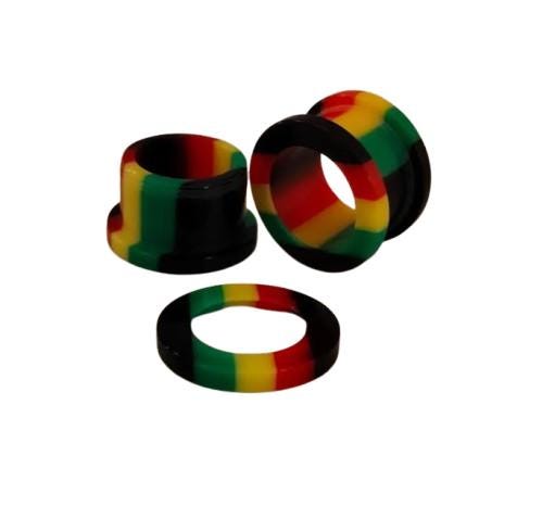 1/2" Rasta Stripe Acrylic Screw Tunnel – Black, Green, Yellow & Red, Sold as Pair