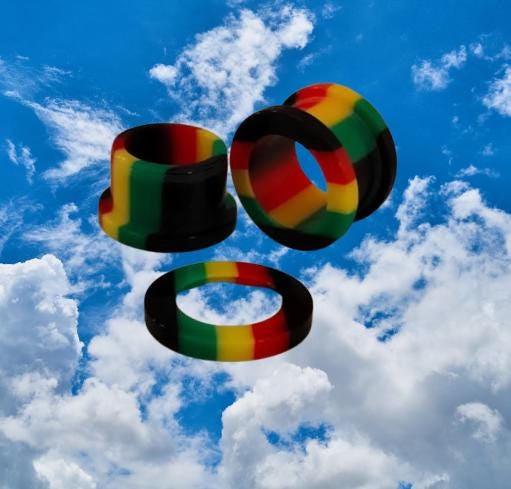 1/2" Rasta Stripe Acrylic Screw Tunnel – Black, Green, Yellow & Red, Sold as Pair