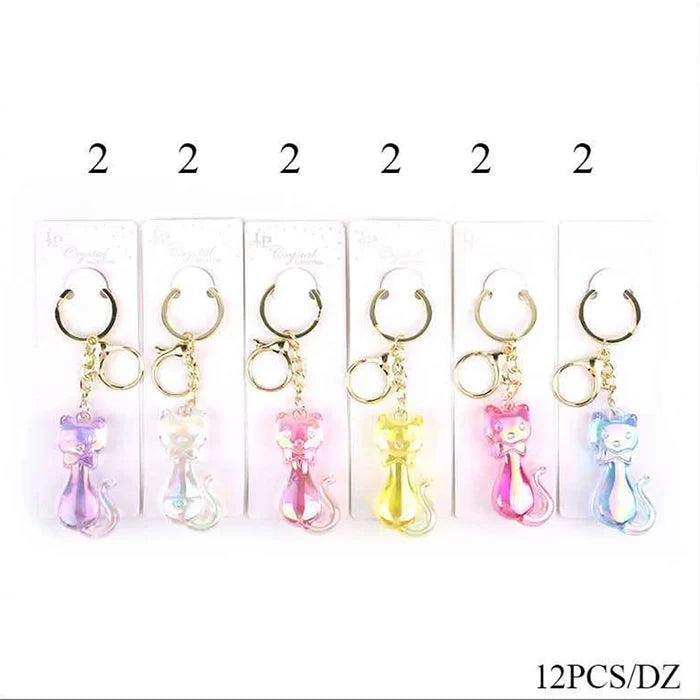 12pc Iridescent Cat Keychain Pack – Translucent Acrylic Kitty Keyring Bulk Pack, Cute Bag Charm & Party Favors (KBC-0788)