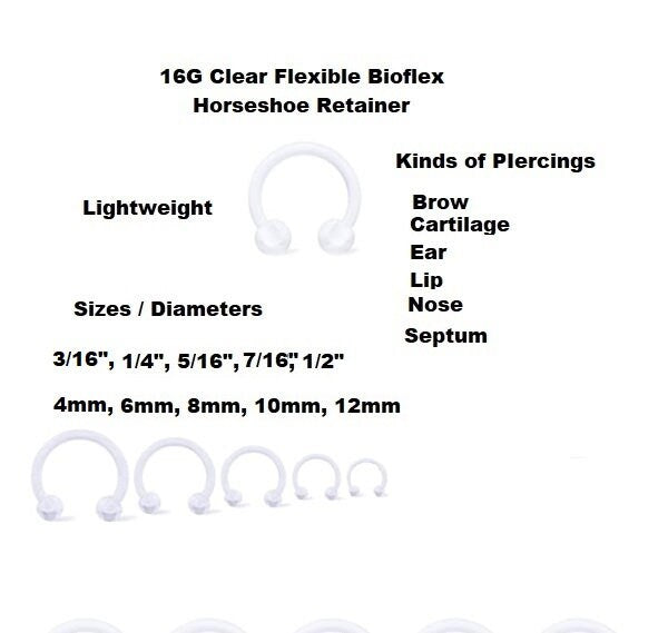 14G 16G Clear Flexible Horseshoe Retainer | Medical-Grade Acrylic Piercing Retainer