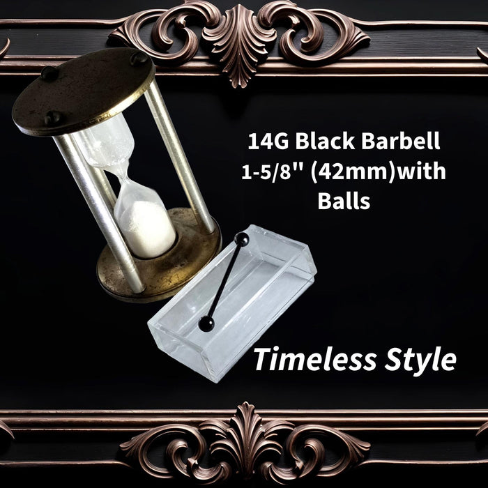 14G Anodized Black Titanium Barbell, 1-5/8" 3/16" Balls Scaffold Piercing Externally Threaded