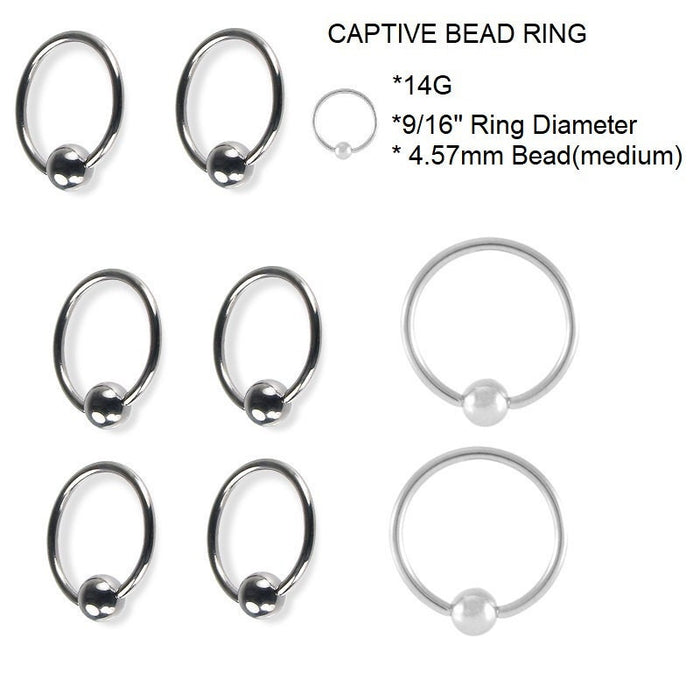 14G Captive Bead Ring 9/16" – 316L Surgical Steel, 5mm Bead, Set of 2