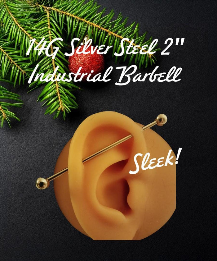 14G Surgical Steel Industrial Barbell for Scaffold Piercings (2")