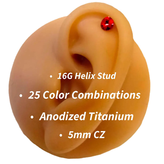16G CZ Helix Stud: 5mm Ball Closure, 316L Brilliant CZ Shine