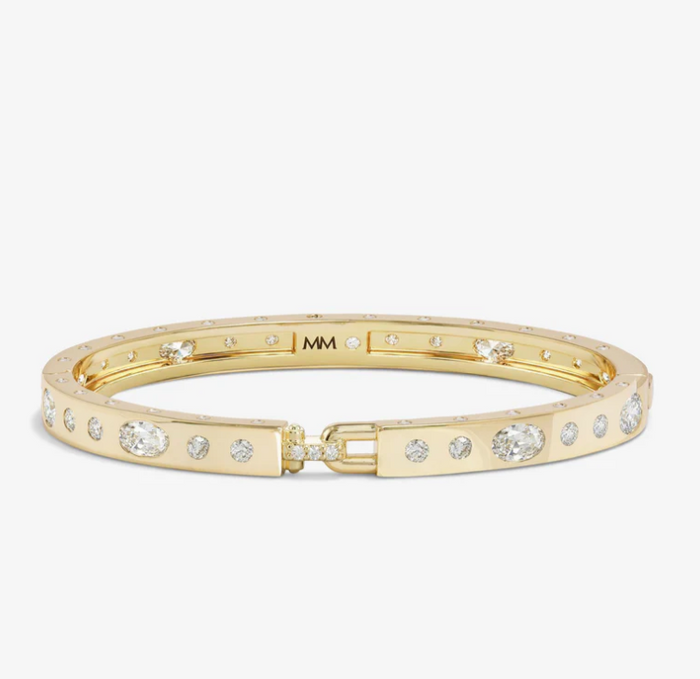 18K Gold Plated Ashley Sunset Lock Cuff in White CZ by Melinda Maria