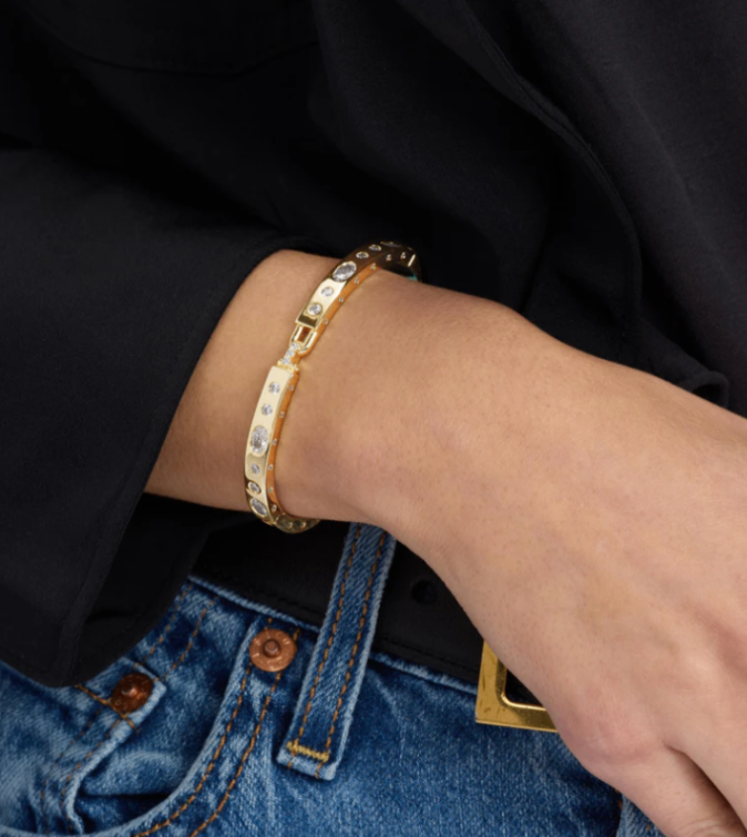 18K Gold Plated Ashley Sunset Lock Cuff in White CZ by Melinda Maria