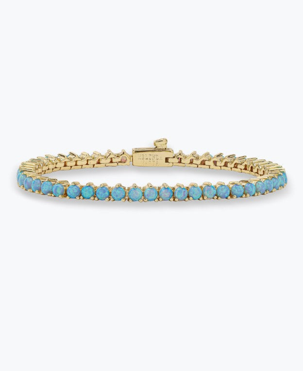 18k Gold Plated Over Brass "Not Your Basic" Simulated Blue Opal Tennis Bracelet by Melinda Maria