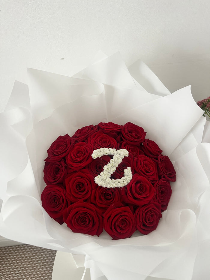 20 Luxe Red Roses with Initial