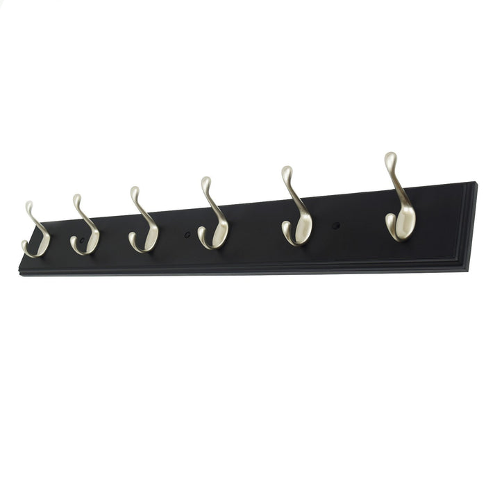 4 Inch Wide Brown Rail/Rack with 1 Heavy Duty Satin Nickel Coat and Hat Hook, Entryway Rack/ Bathroom Towel Hanger, Made in USA