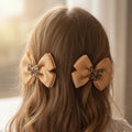 4-Piece Leopard Print & Rhinestone Hair Bow Set – Grosgrain Ribbon Alligator Clips (HCM-10214BG)