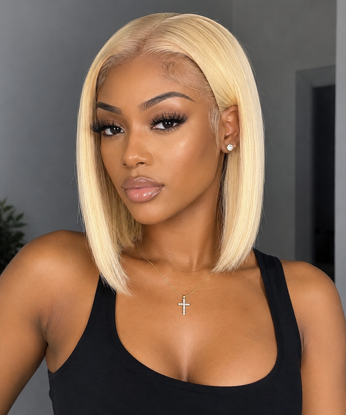 613 Blonde Short Bob Wig Straight | 13x4 Lace Front Bob Wig | 100% Human Hair