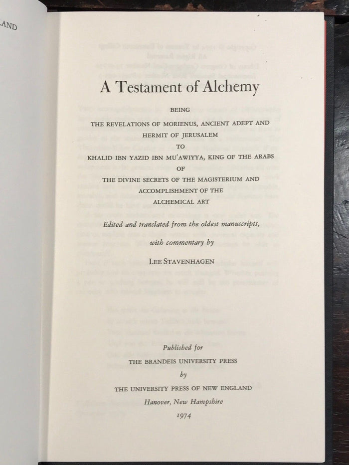 A TESTAMENT OF ALCHEMY - 1st Ed, 1974, ANCIENT ALCHEMICAL ARTS, SECRET SOCIETIES