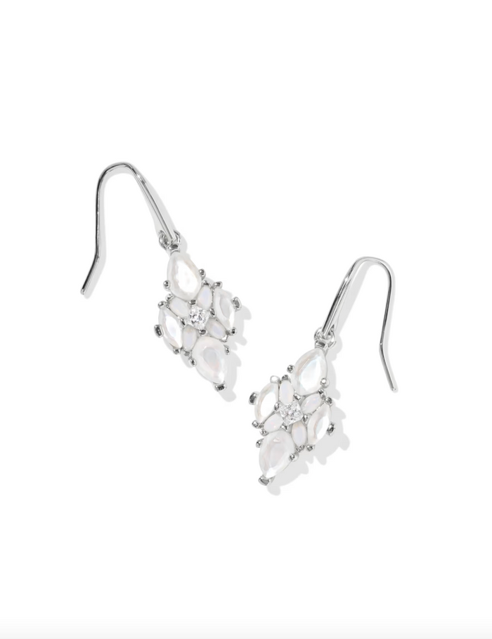 Abbie Rhodium Plated Crystal Drop Earrings in Neutral mix by Kendra Scott
