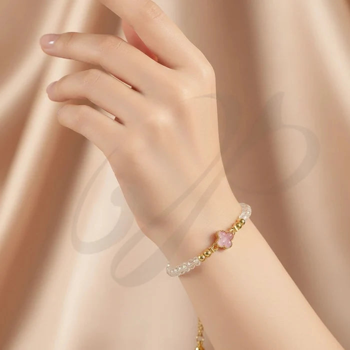 Adjustable Crystal Clover Slider Bracelet – Gold Tone Beaded Quatrefoil Jewelry (BRC-43735K)