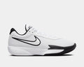 Nike Air Zoom G.T. Cut Academy basketball shoes in white with black accents, mesh upper, and Zoom Air cushioning, side view.