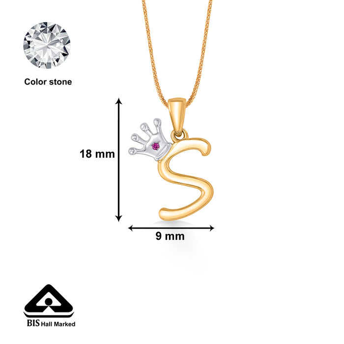 Alphabate S Yellow Gold Pendant For Women