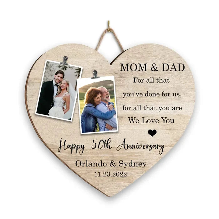 Anniversary Gift for Parents, Then and Now Picture Frame, Anniversary Gift - Personalized 1 Layer Sign