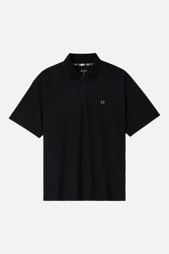 Men's Anton Short Sleeve Polo in the color Black - Front Product Laydown Image