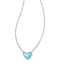 Ari Heart Short Pendant Necklace in Rhodium Metal & Turquoise Magnesite  by Kendra Scott (plated over brass)