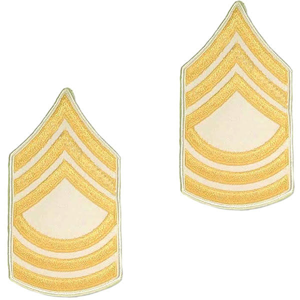 Army Chevron: Master Sergeant - gold embroidered on white, small