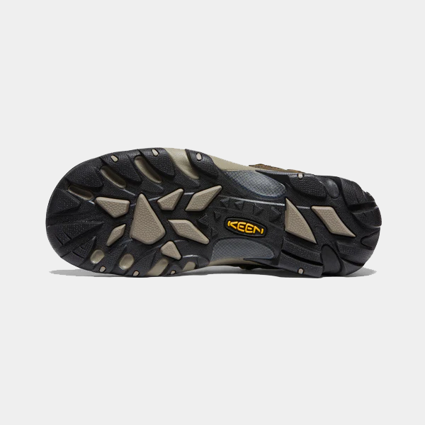 Keen Arroyo II hiking shoes outsole featuring multi-directional lugs and durable rubber in black and tan.
