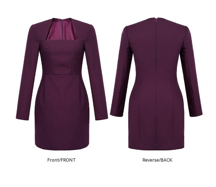 Autumn And Winter Women's Elegant Square Collar Slimming Dress
