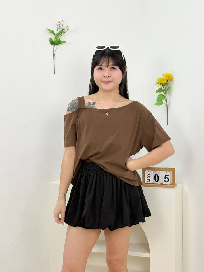 Avril One Shoulder Top (Brown)