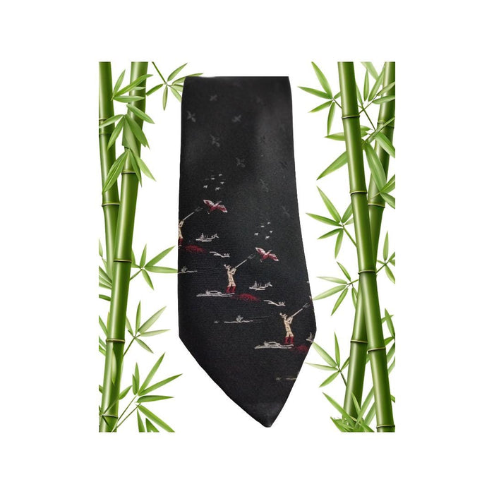 Beau Brummell Men's Necktie: Bird Hunting Black White Red Polyester Tie