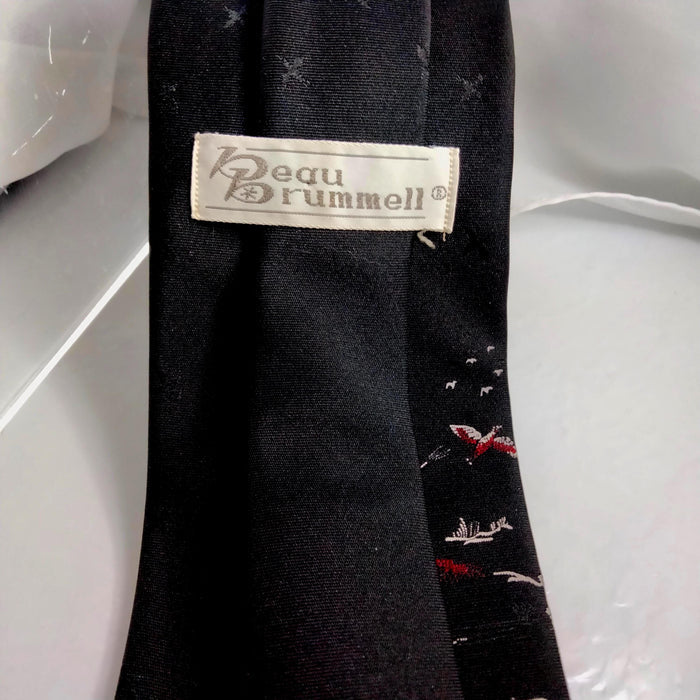 Beau Brummell Men's Necktie: Bird Hunting Black White Red Polyester Tie
