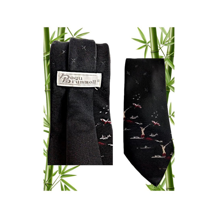 Beau Brummell Men's Necktie: Bird Hunting Black White Red Polyester Tie