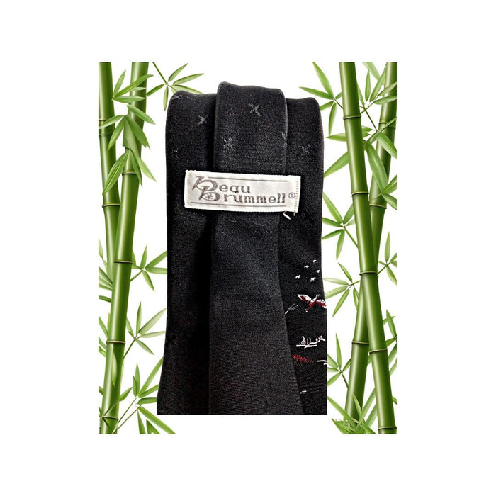 Beau Brummell Men's Necktie: Bird Hunting Black White Red Polyester Tie