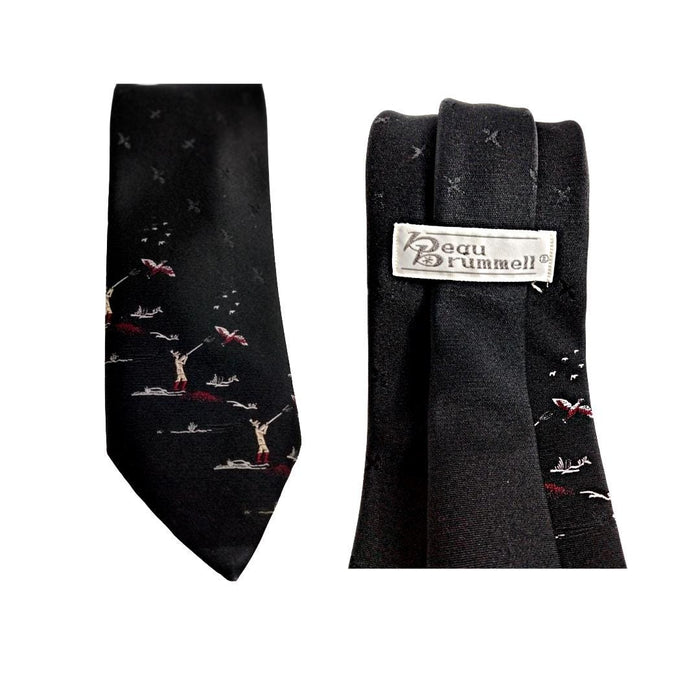 Beau Brummell Men's Necktie: Bird Hunting Black White Red Polyester Tie