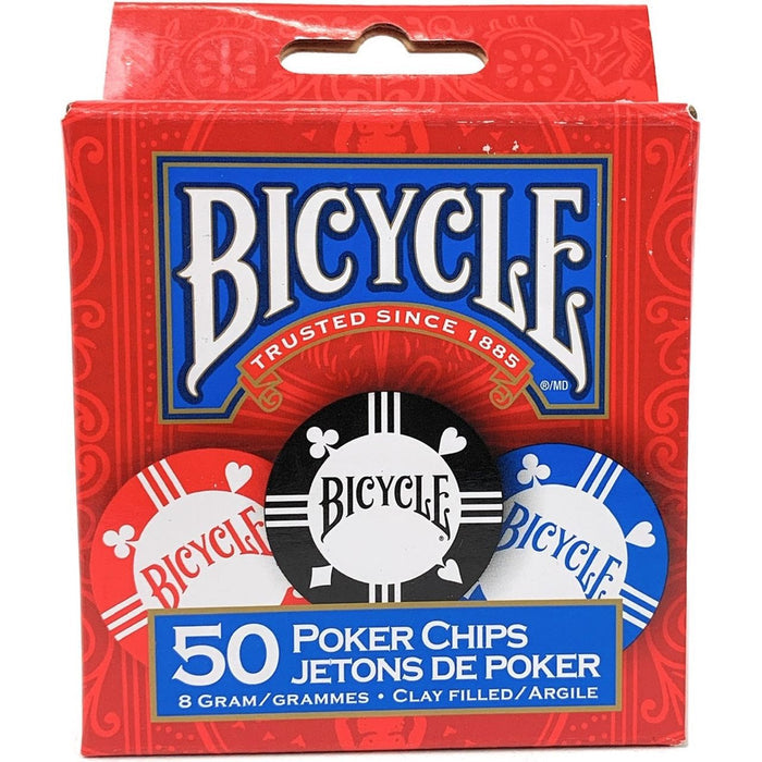 Bicycle 1006264 50 Casino Quality Poker Chips, Red, White And Blue