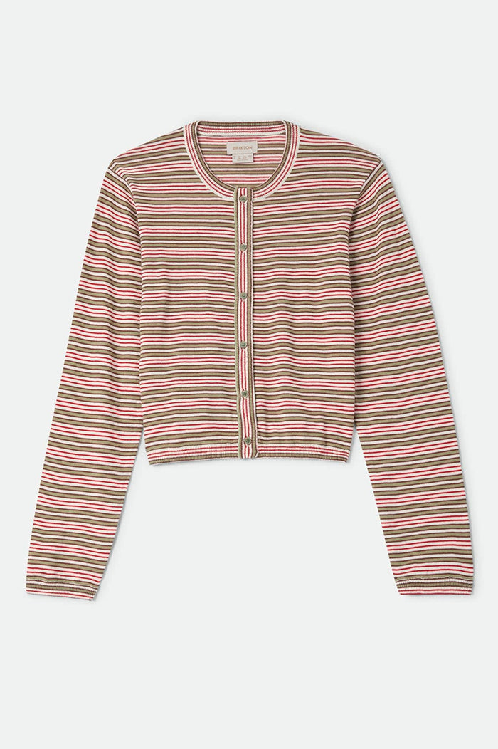 Women's Bixby Lightweight Cardigan in the color Green Multi Stripe - Front Product Laydown Image