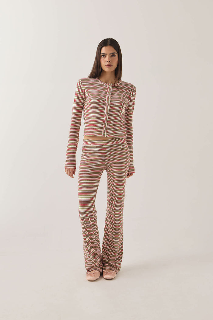 Women's Bixby Lightweight Cardigan in the color Green Multi Stripe - Women's Front Fit Image