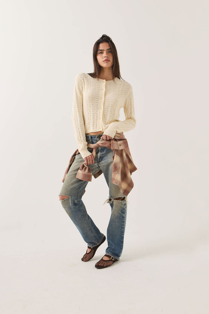 Women's Bixby Lightweight Cardigan in the color Wax Paper - Women's Front Fit Image