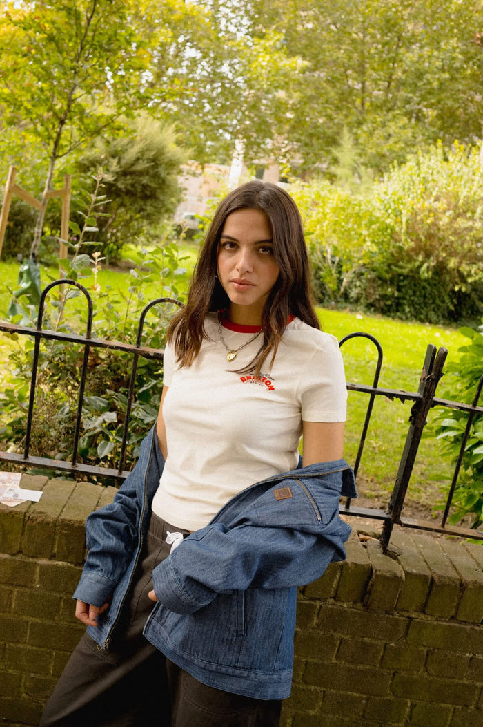 Women's Brixton Banner Slim Crew T-Shirt in the color Off White - Women's Lifestyle 1