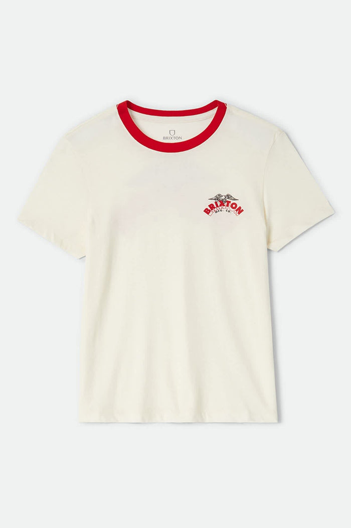 Women's Brixton Banner Slim Crew T-Shirt in the color Off White - Front Product Laydown Image