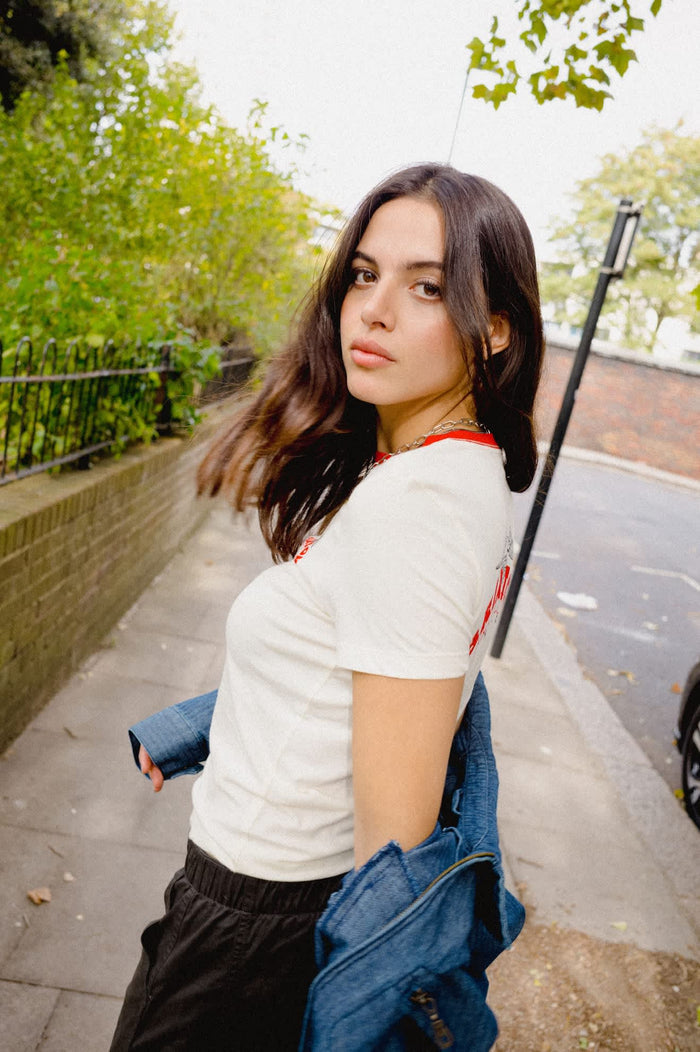 Women's Brixton Banner Slim Crew T-Shirt in the color Off White - Women's Lifestyle 2.0