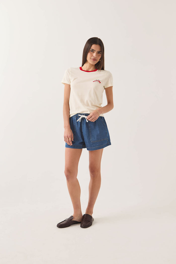 Women's Brixton Banner Slim Crew T-Shirt in the color Off White - Women's Front Fit Image
