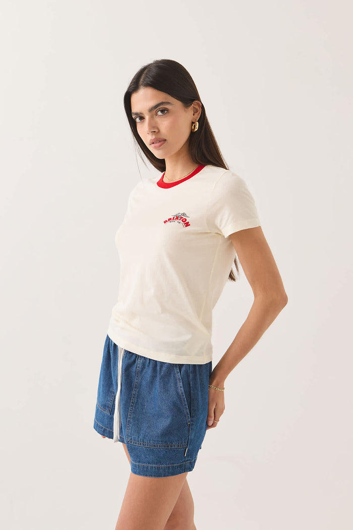 Women's Brixton Banner Slim Crew T-Shirt in the color Off White - Women's Side View