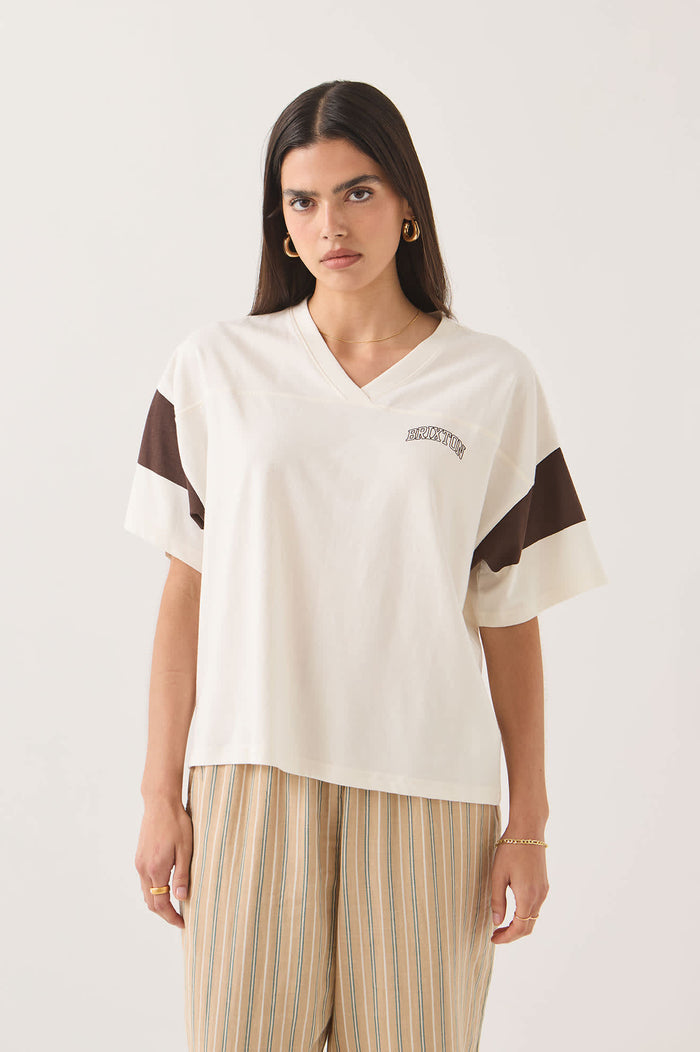 Women's Brixton Boxy Cropped Football T-Shirt in the color Off White - Women's Front Fit Image